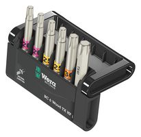 WERA 05056470001 Juego de Puntas, 6 Piezas Punta Torx-Madera TX HF 1, Soporte y Estuche de Plástico