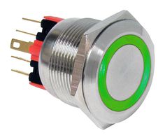 E-SWITCH PV7F2Y0SS-331 Vandal Resistant Switch, Stainless Steel Actuator Finish, PV7 Series, 22 mm, SPDT-DB