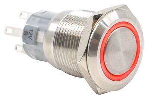 E-SWITCH PV4F2B0SS-311 Vandal Resistant Switch, Ring Illumination, PV4 Series, 0.75 ", SPDT, On-(On), Round Flat, Natural