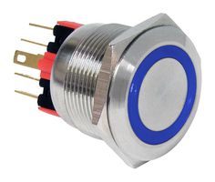 E-SWITCH PV7F2T0SS-341 Interruptor (Switch) Antivandalismo, Acabado del Actuador de Acero Inoxidable, Serie PV7, 22 mm