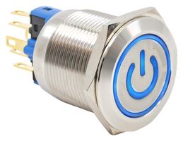 E-SWITCH PV7F2T0SS-344-M03 Interruptor (Switch) Antivandalismo, Iluminación de Anillo/LED 12V, PV7 Series, 22 mm, SPDT-DB