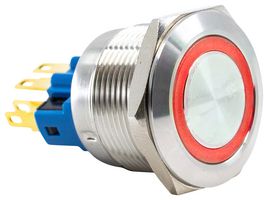 E-SWITCH PV7F2Y0SS-314 Vandal Resistant Switch, 12V LED, PV7 Series, 0.87 ", SPDT-DB, Off-(On) / On-(Off), Round Flat