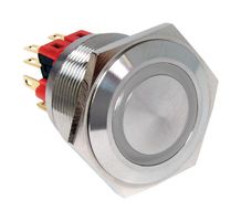 E-SWITCH PV8F2U0SS-331 Vandal Resistant Switch, Stainless Steel Actuator Finish, PV8 Series, 25 mm, DPDT-DB