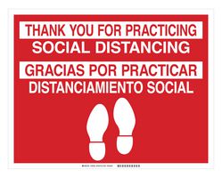 BRADY 170330 Letrero de Seguridad, Español/Inglés, Floor, Warning, Thank You For Practicing Social Distancing