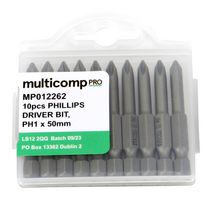 MULTICOMP PRO MP012262 Phillips Bit, 10 Pieces of Phillips Driver Bits, PH1, 50mm, S2