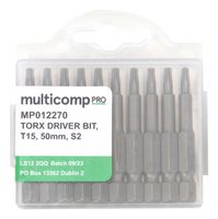 MULTICOMP PRO MP012270 Punta Torx, 10 Pizas de Puntas Torx, T15, 50mm, S2