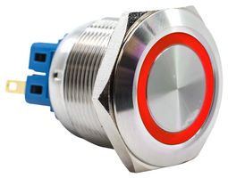 E-SWITCH PV8F2Y0SS-315 Vandal Resistant Switch, 24V LED, PV8 Series, 0.98 ", SPDT-DB, Off-(On) / On-(Off), Round Flat