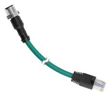 BANNER ENGINEERING STP-M12D-406 Cordset, M12 Male to RJ45 Male, Shielded, D-Code, 6' Length, TL70 Pro Ethernet Modular Tower Lights