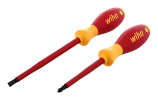 WIHA 33580 Juego Destornilladores, Aislado, Plano 6.5mm x 150mm, Phillips #2 x 100mm, 2 pzas, Serie SoftFinish