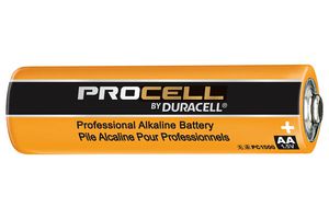 DURACELL PC1500 Battery, 1.5 V, AA, Alkaline, 2.7 Ah, Raised Positive and Flat Negative, 1