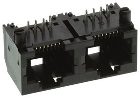AMPHENOL COMMUNICATIONS SOLUTIONS RJHSE-5080-02 Modular Connector, RJ45 Jack, 1 x 2 (Ganged), 8P8C, Cat5, Through Hole Mount