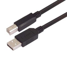 L-COM CAUBLKAB-03M USB Cable, Type A Plug to Type B Plug, 300 mm, 11.8 ", USB 2.0, Black