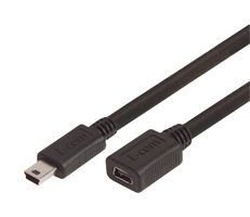 L-COM CSMUMB5X-075M Cable USB, Mini Tipo B Macho a Mini Tipo B Hembra, 750 mm, 29.5 ", USB 2.0, Negro