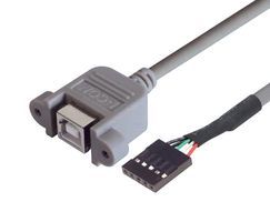L-COM UPMB5-075M Cable USB, Tipo B Hembra a Terminal Crimpado en Tarjeta, 750 mm, 29.5 ", USB 2.0, Gris