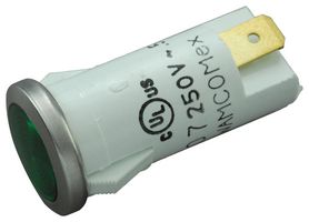 WAMCO WL-1033QD5 Indicador Neón, Encaje a Presión, 250 V, Conexión Rápida, Verde, 12.7 mm, Abovedada, 1.5 mA