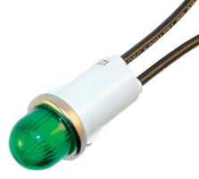 WAMCO WL-1052A5 Neon Indicator, Snap In, 125 V, Wire Leaded, Green, 12.7 mm, Dome, 1.5 mA