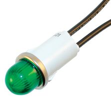 WAMCO WL-1053A5 Neon Indicator, Snap In, 230 V, Wire Leaded, Green, 12.7 mm, Dome, 1.5 mA