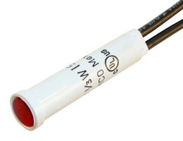 WAMCO WL-2111A1 Neon Indicator, Non Relampable, 250 V, Wire Leaded, Red, 7.87 mm, Round with Flat Top, 1.5 mA
