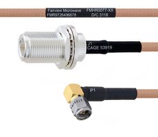 FAIRVIEW MICROWAVE FMHR0077-12 RF / Coaxial Cable Assembly, 12 ", 305 mm, RG400, N Type Bulkhead Jack, SMA RP Right Angle Plug