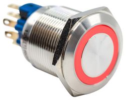 E-SWITCH PV7F2T0SS-314 Vandal Resistant Switch, 12V LED, PV7 Series, 0.87 ", SPDT-DB, Off-On, On-Off, Round Flat, Natural