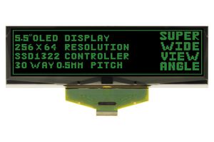 MIDAS DISPLAYS MCOT256064C1Y-GM OLED de Gráficos, 256 x 64 Pixels, Verde sobre Negro, 2.75 V, Paralelo, SPI, 146mm x 45mm, -40 °C