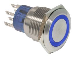 E-SWITCH PV4F2G0SS-331 Vandal Resistant Switch, PV4 Series, 19 mm, DPDT, On-On, Round Flat, Natural