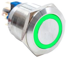 E-SWITCH PV7F2T0SS-335 Interruptor (Switch) Antivandalismo, Iluminación de Anillo/LED 24V, PV7 Series, 22 mm, SPDT-DB