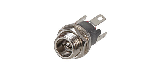 Power supply chassis socket with break contact &amp; solder eyes
