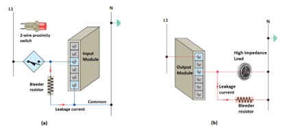 Figure 3(a): Bleeder resistor connection for input sensors and 3(b): Bleeder resistor connection for a high-impedance output