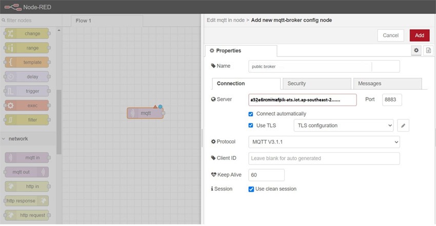 Figure 7: Adding AWS server address