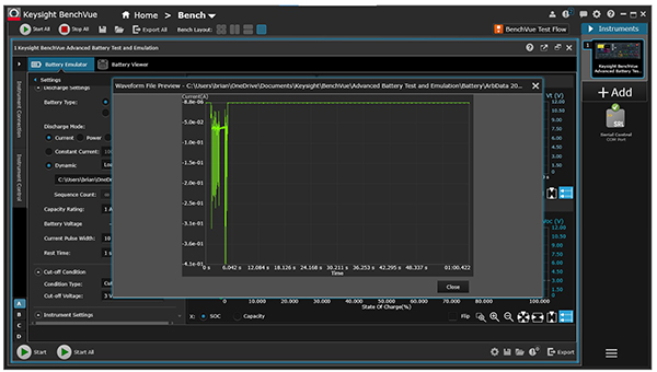 Device current consumption waveform loaded into Keysight BV9210B / 11B software
